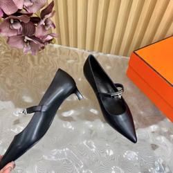 Женские туфли Hermes Kiara черного цвета с ремешком
