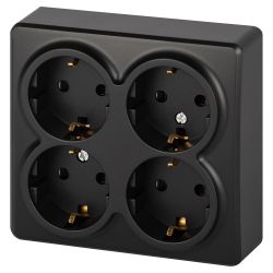 Розетка ЭРА Эксперт 11-2211-05 четырехместная с заземлением 4х2P+E Schuko со шторками IP20 16A-250В ОУ антрацит