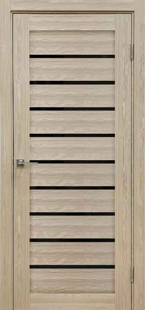 Межкомнатная дверь X-2 / Цвет тон Кремовая лиственница / Остекление "Лакобель черное" / Двери Верда
