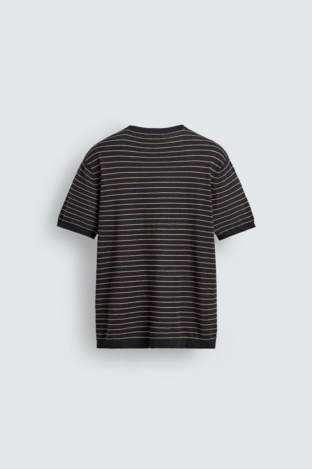 ZARA ТРИКОТАЖНАЯ ФУТБОЛКА ИЗ ЛЬНА И ХЛОПКА В ПОЛОСКУ, МОРСКОЙ СИНИЙ