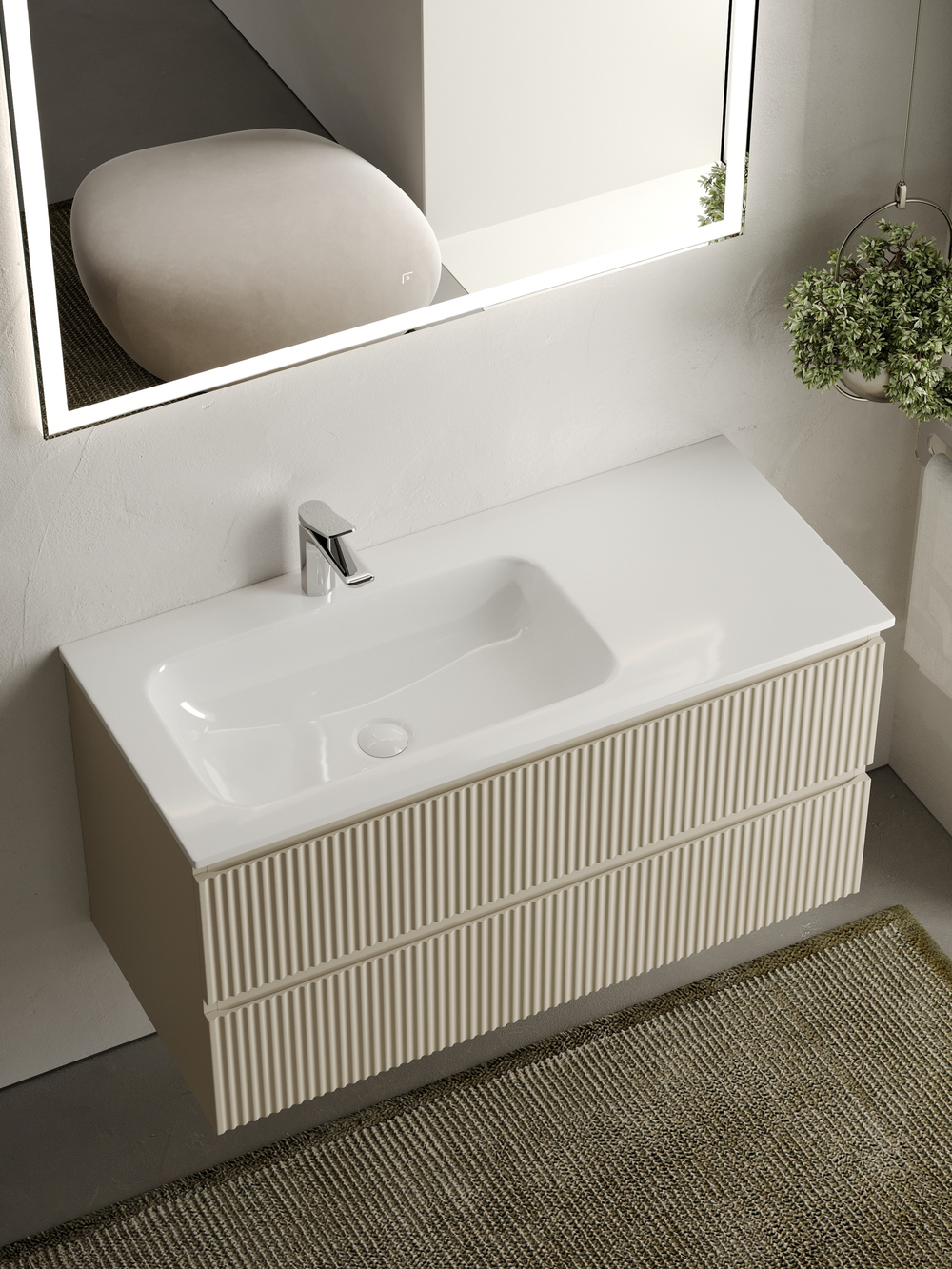 Тумба с раковиной Sancos Snob R 100 см SNR100LCE левая, beige soft