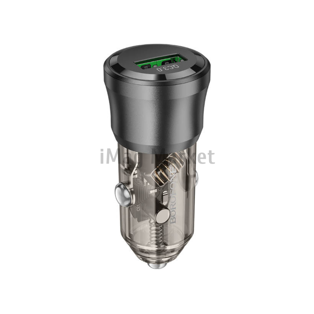 Автомобильное зарядное устройство Borofone BZ23, 1 USB-A, 18W, 3A, черный прозрачный
