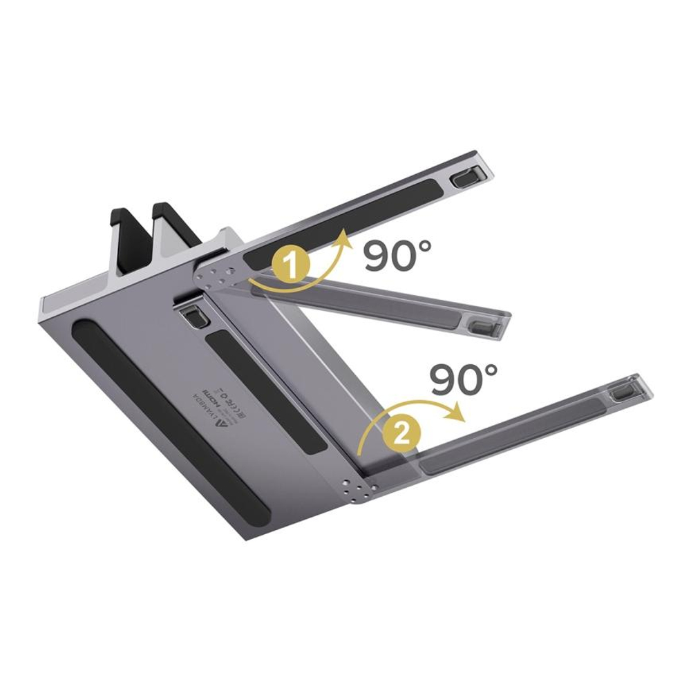 USB-Хаб-подставка LYAMBDA (USB-C) (LIN-06) Подключение: съёмный кабель USB-C. Порты: USB-C (PD 3.0 100 Вт), 3 USB-A 3.2 Gen 1, HDMI 2.0 (до 4K 30 Гц), Gigabit Ethernet