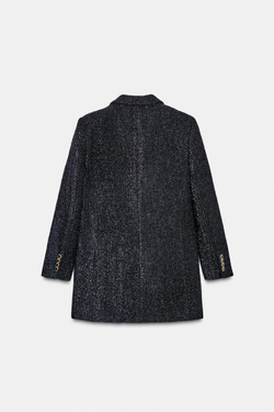 ZARA ДВУБОРТНЫЙ БЛЕЙЗЕР С МЕТАЛЛИЗИРОВАННОЙ НИТЬЮ, ЧЕРНЫЙ