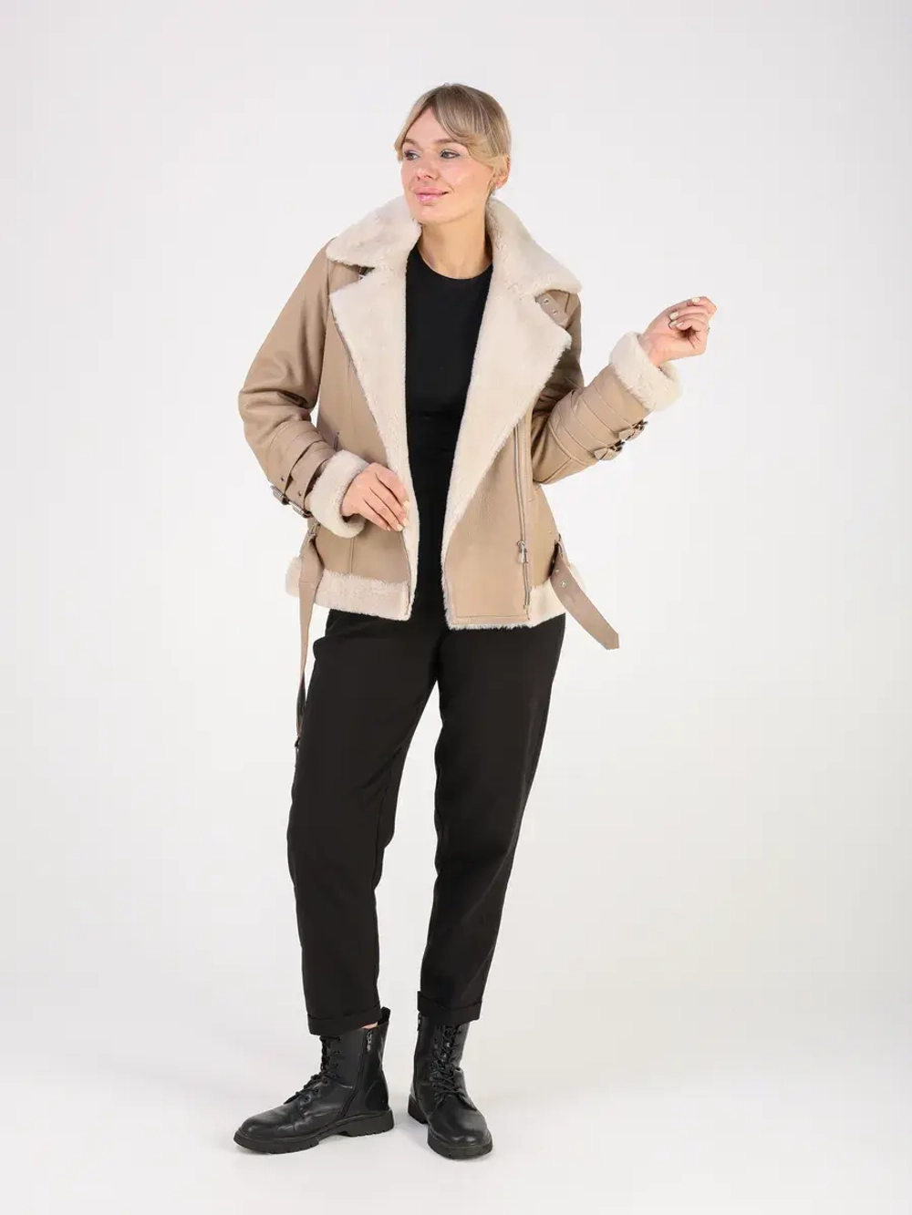 Дубленка зимняя натуральная короткая авиатор