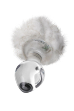 Стеклянная анальная втулка с белым хвостиком - 14 см. (Цвет: белый)