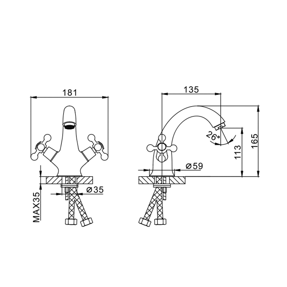 Смеситель для раковины 1/2 кер F1019 FRAP (литой, п/шпильку, хром, латунь)