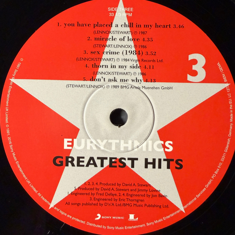 Eurythmics ‎– Greatest Hits 2LP (Европа 2016г.)