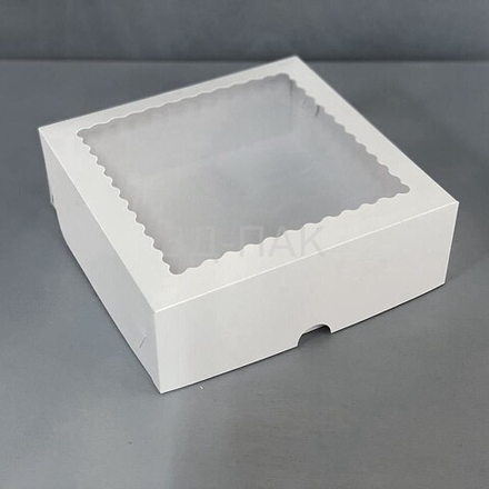 Коробка под зефир и печенье с окном 200х200х70 мм белая, ФИГУРНОЕ ОКНО
