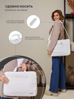 Сумка для ноутбука 13,3" и 14" с ремнем на плечо и большим карманом спереди (Стеганый белый)