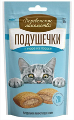 Подушечки с пюре из лосося лакомство для кошек Деревенские лакомства 0,03кг набор из 10 упаковок