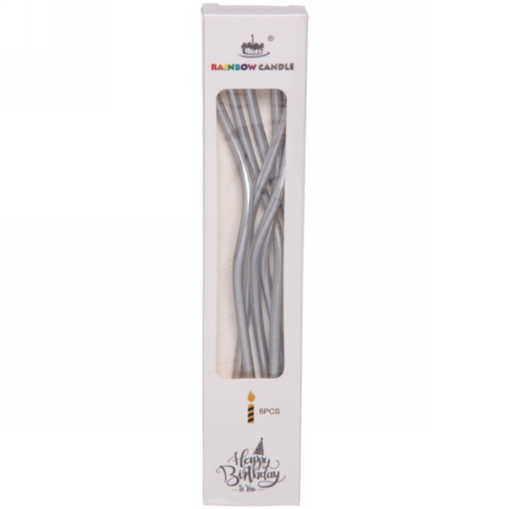 Свечи для торта «Глянцевая волна» 6 шт. 13 см, серебро