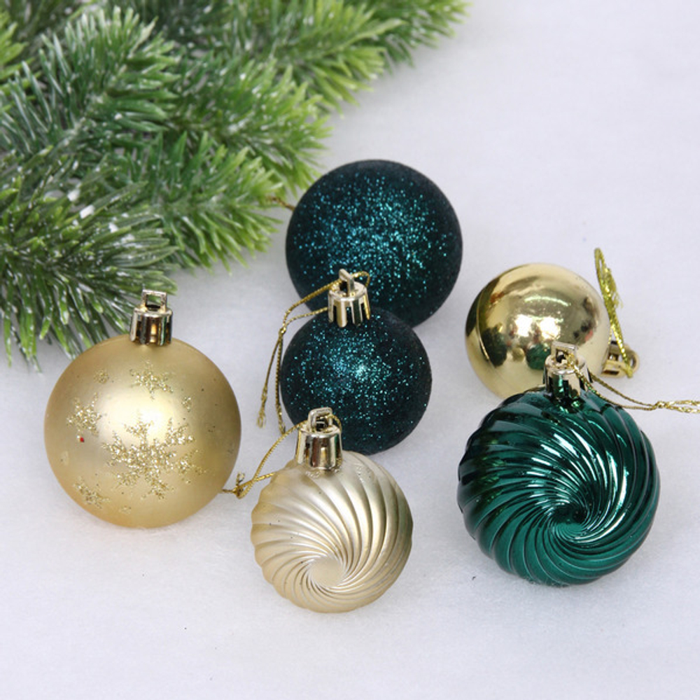 Набор шаров «Christmas» 5 см + 4 см (24 предметов), Изумруд/Золото