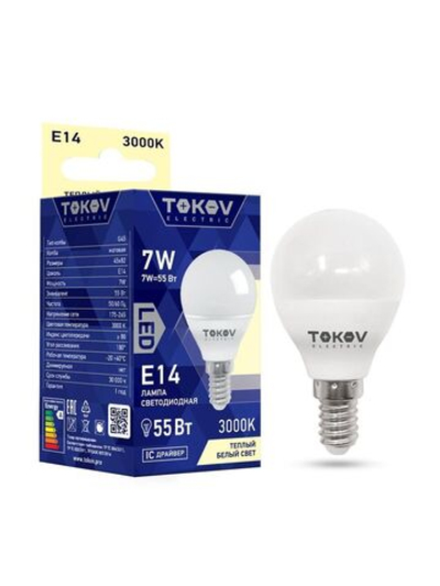 Лампа светодиодная 7Вт G45 3000К Е14 176-264В TOKOV ELECTRIC TKE-G45-E14-7-3K