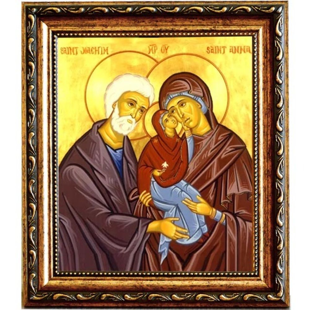 Праведные Иоаким и Анна с девой Марией. Икона на холсте.