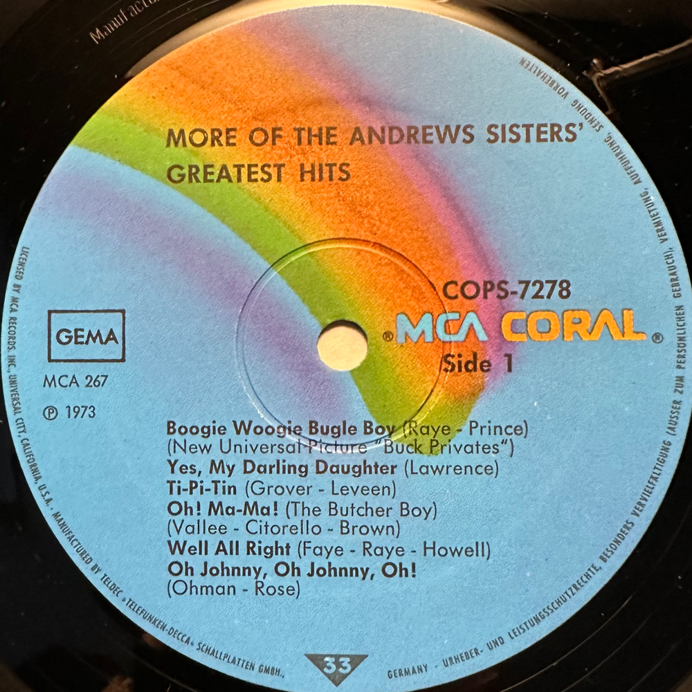 The Andrews Sisters - More Of The Andrew Sisters' Greatest Hits (Германия 1973г.)