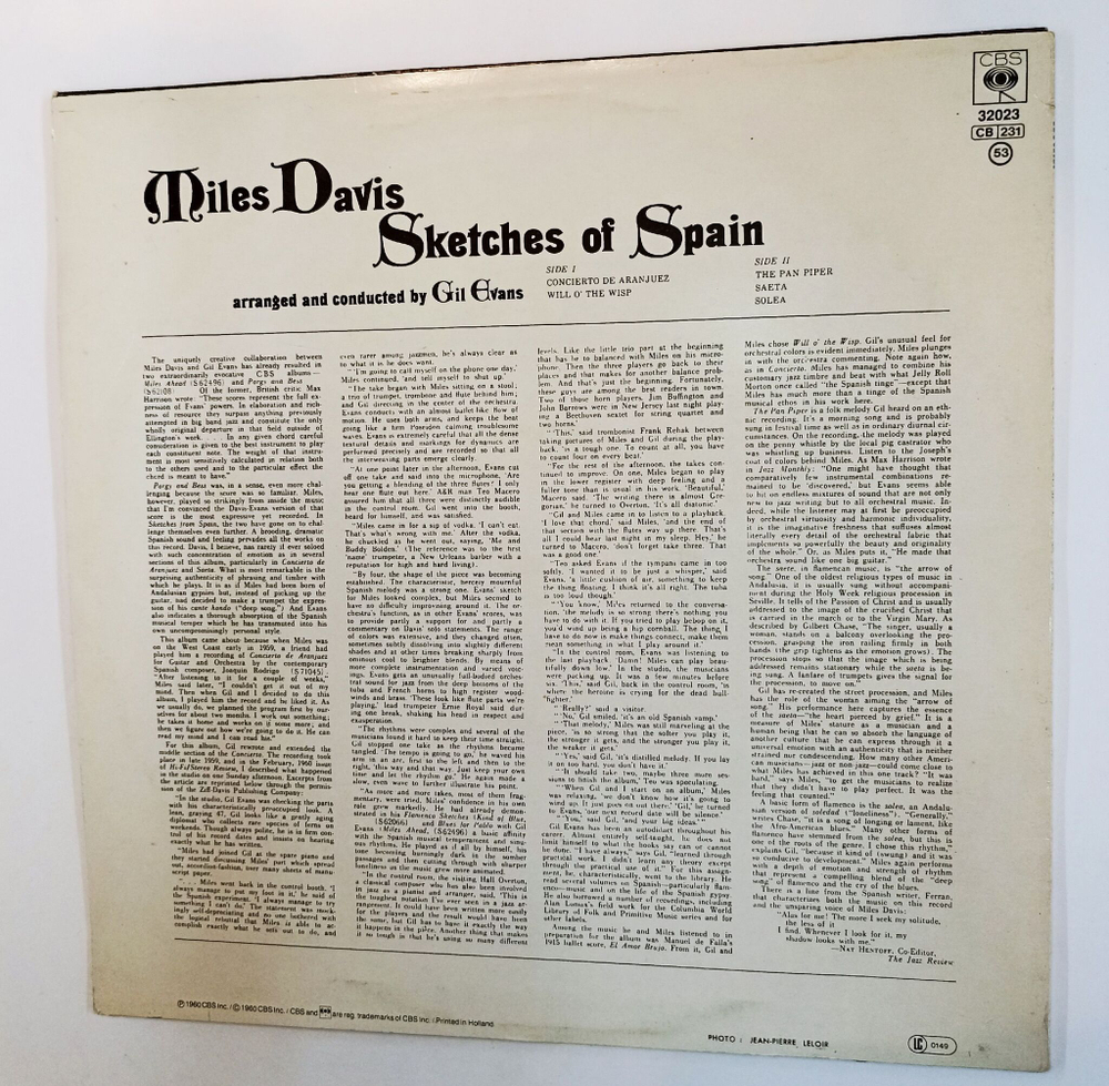 Винтажная виниловая пластинка LP Miles Davis Sketches Of Spain (Holland 1980)