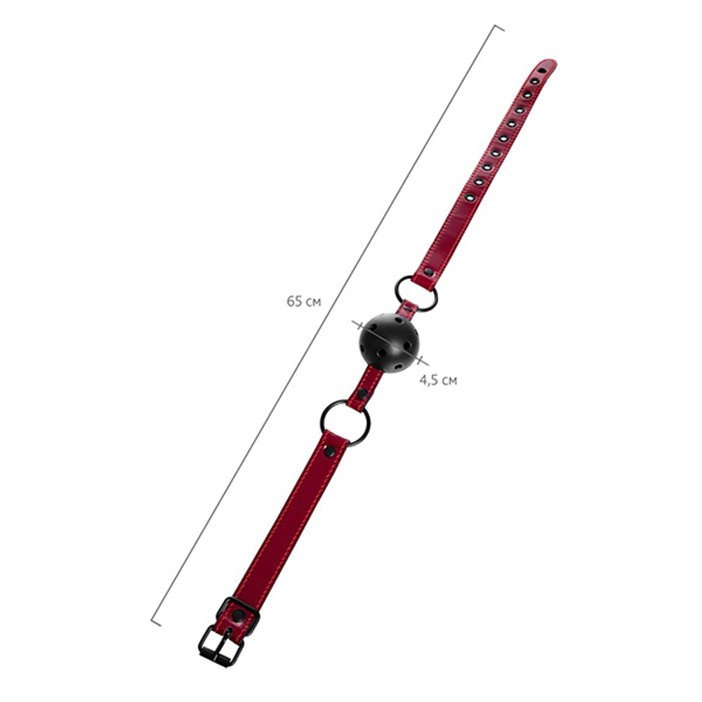 Черный кляп-шар 4,5см на узких красных ремешках ToyFa Theatre 708028