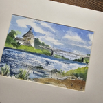 Картина авторская акварельная в паспарту 21х30 см на стену для интерьера "Покровская башня Пскова"