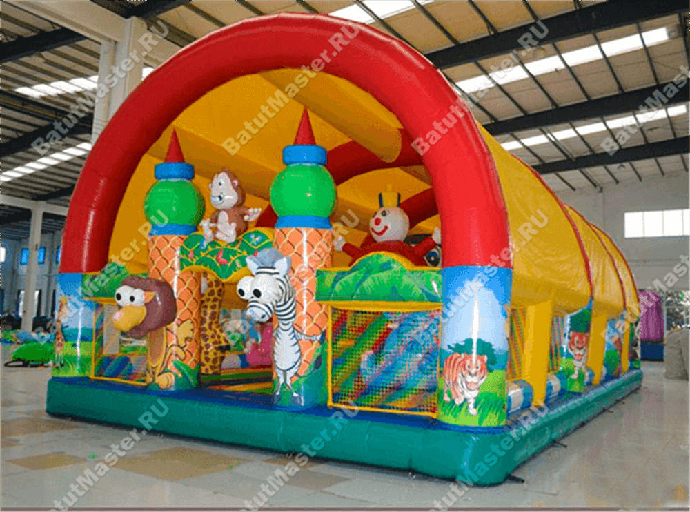 Коммерческий надувной батут "Зверята с крышей" 10*7*6 м