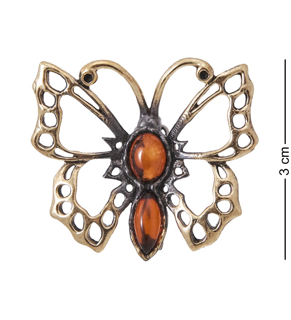 AM-4055 Брошь «Бабочка Перламутр» (латунь, янтарь)