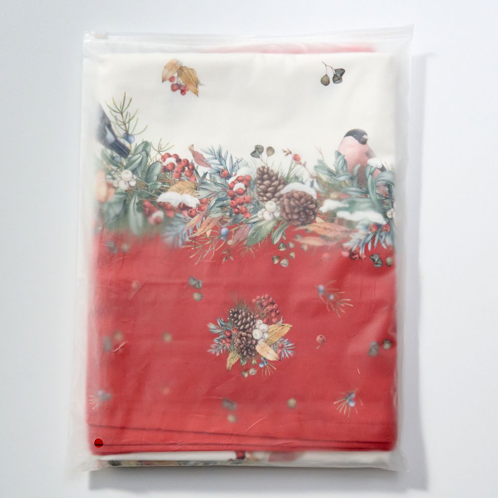 ДОРОЖКА "МОРОЗКО.СНЕГИРИ" 45Х145СМ ,КРАСНЫЙ, 100% ХЛОПОК,ТВИЛ ПРОПИТКА