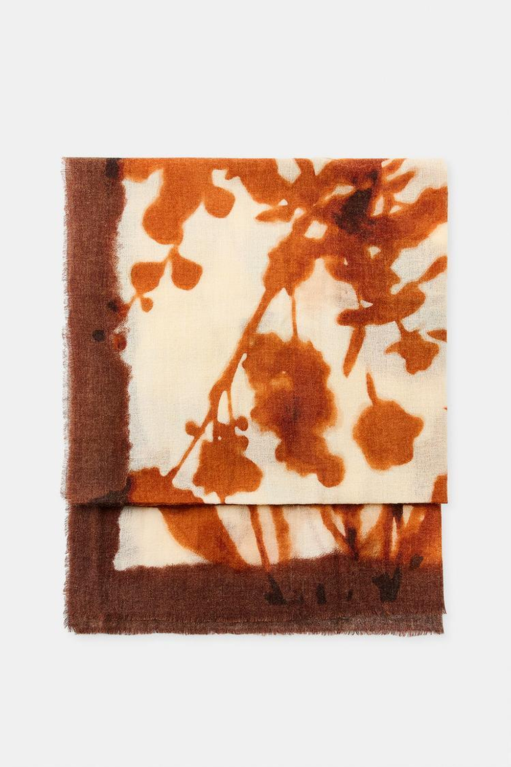 ZARA ШАРФ ИЗ ШЕРСТИ С ЦВЕТОЧНЫМ ПРИНТОМ, ЭКРЮ