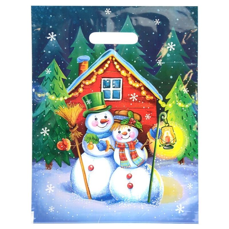 Пакет новогодний прорубная ручка Россия 31*40 см 60 мкм ПВД Снежная пара  1 шт 500 шт/кор