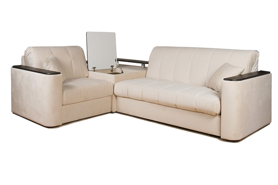 Диван угловой с Баром Неаполь 1,8 - Velutto 17 бежевый/ коричневая накладка