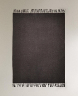 Zara Home - Декоративный плед с бахромой, серый, 140x190 см