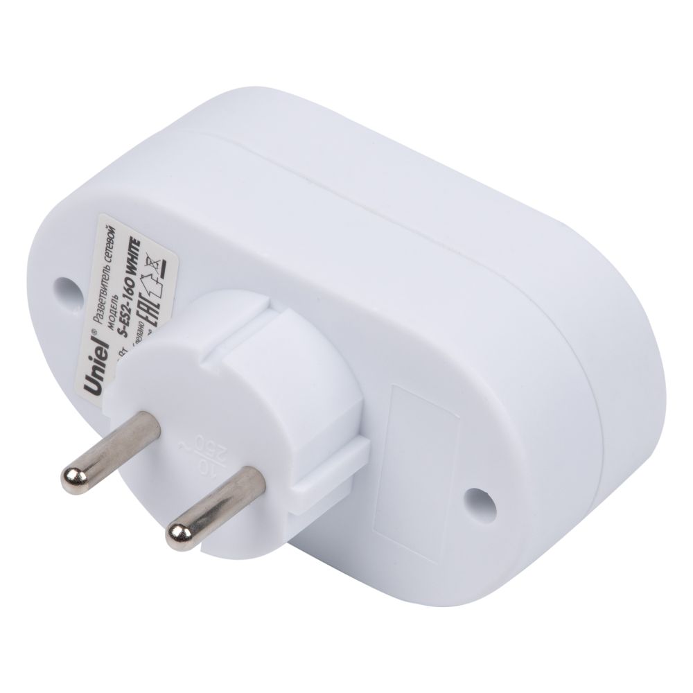 S-ES2-16O WHITE Разветвитель сетевой. б-з. 2 гнезда. 16А. 3500Вт. Белый. ТМ Uniel
