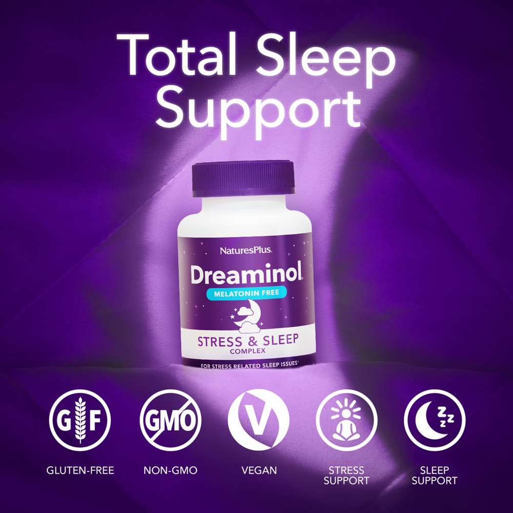 NaturesPlus, Dreaminol®, комплекс для борьбы со стрессом и улучшения сна, без мелатонина, 60 капсул