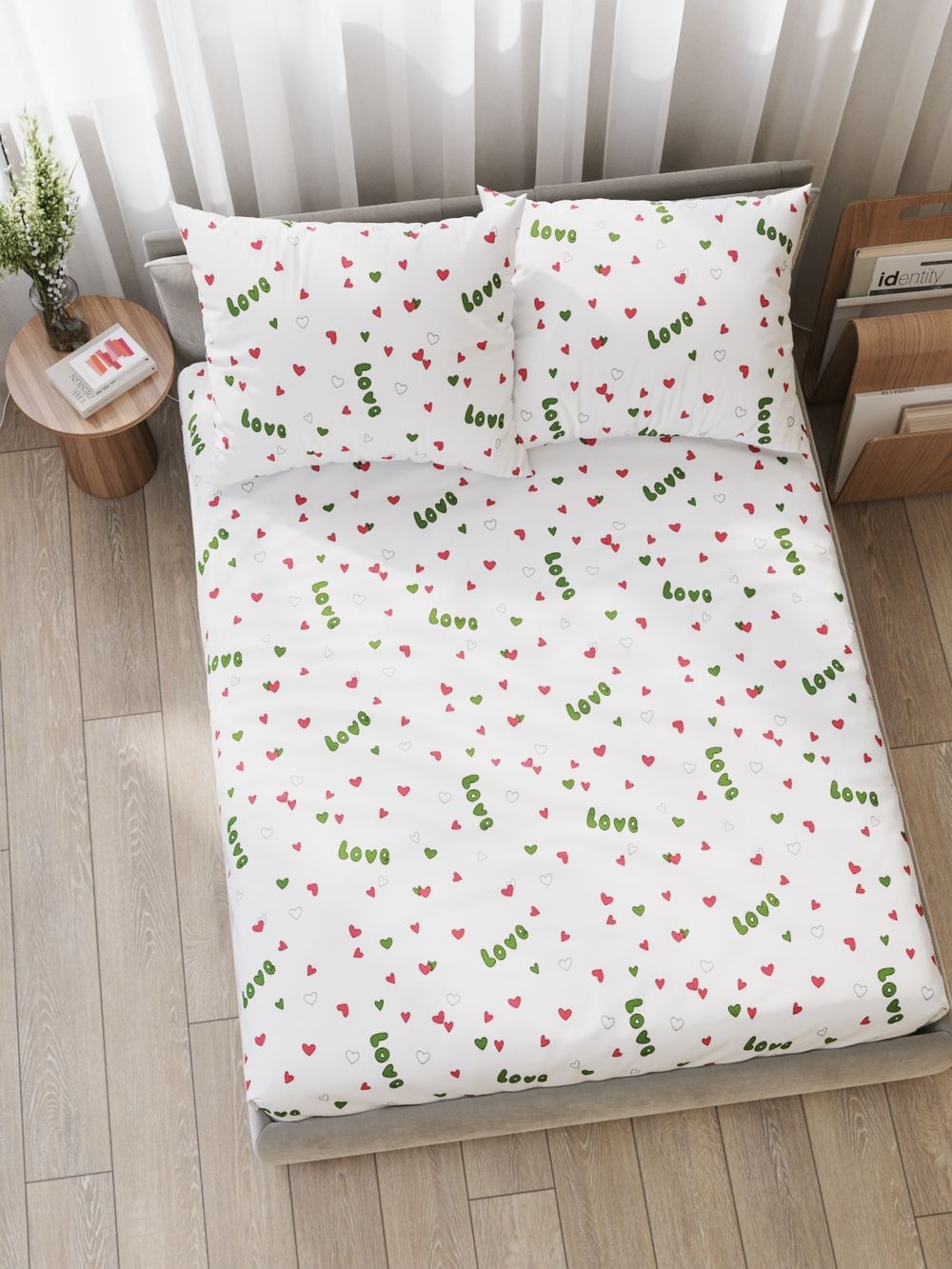 Постельное белье поплин Сказка "Кактусики (компаньон)" 1,5-сп Наволочка 50х70 см 1 шт Простынь на резинке 90x200 смПододеяльник 145x215 см