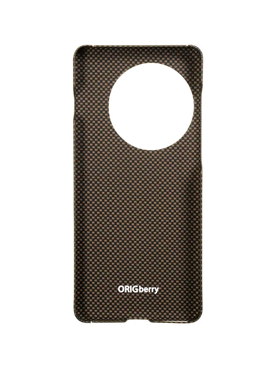 Карбоновый чехол для Oneplus 13 с MagSafe черно-бежевый (Gold Plain Weave) шахматное плетение