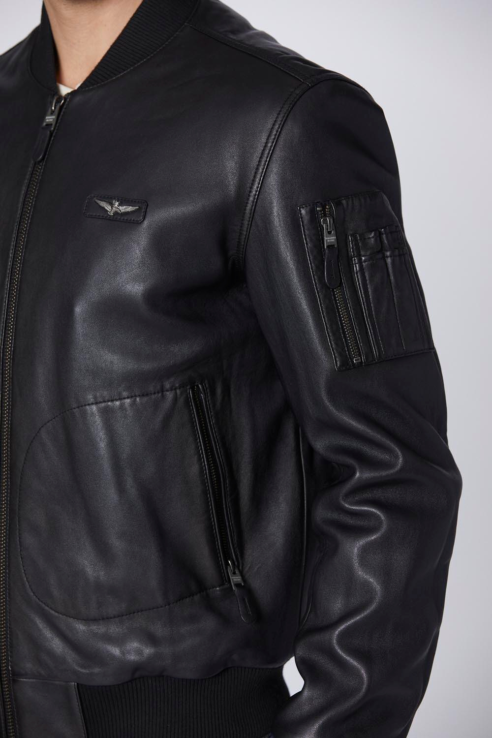 Куртка кожа Aeronautica 951 мужская черный бомбер