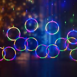 Светодиодная новогодняя гирлянда ЭРА ЕGNIG - RI занавес Неоновые кольца 8 режимов 2,4*0,65 м мультиколор IP20 | Гирлянды