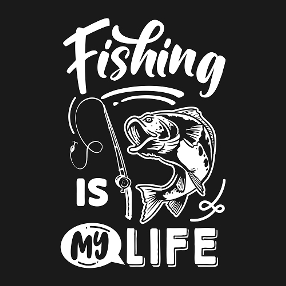 print PewPewCat рыбака Fishing is my life белый для черной футболки