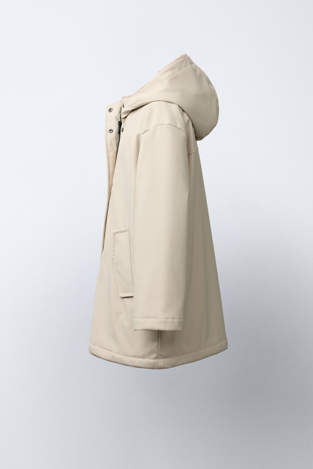 ZARA ПРОРЕЗИНЕННАЯ КУРТКА WATER REPELLENT С ЭФФЕКТОМ МЕХА, ПЕСОЧНЫЙ