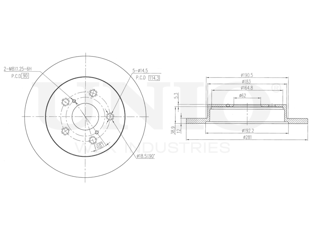 Диск тормозной задний UNIO BRD-20223