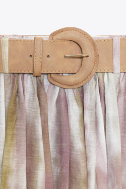 ZARA ЮБКА МИДИ С ПРИНТОМ И РЕМНЕМ, РАЗНОЦВЕТНЫЙ