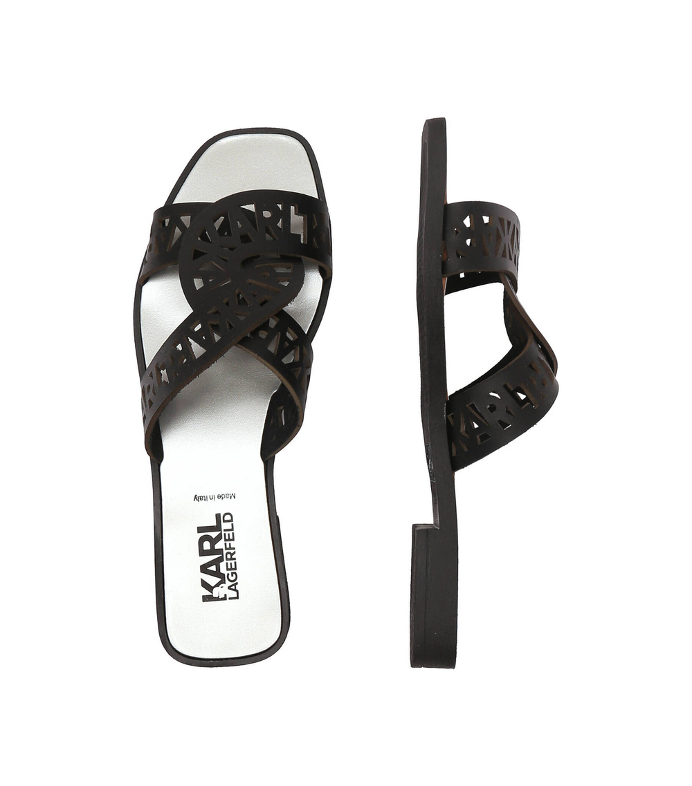 Кожаные шлепанцы skoot interlok loop Karl Lagerfeld - черный(KL80429)