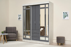 Шкаф-купе Маэстро, Дуб Крафт Белый, Графит