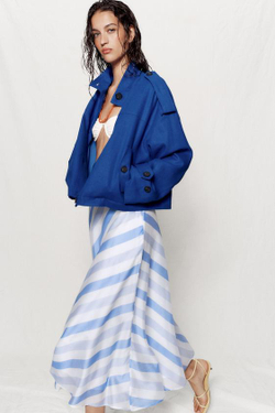 ZARA ЮБКА МИДИ В ПОЛОСКУ, СИНИЙ/БЕЛЫЙ