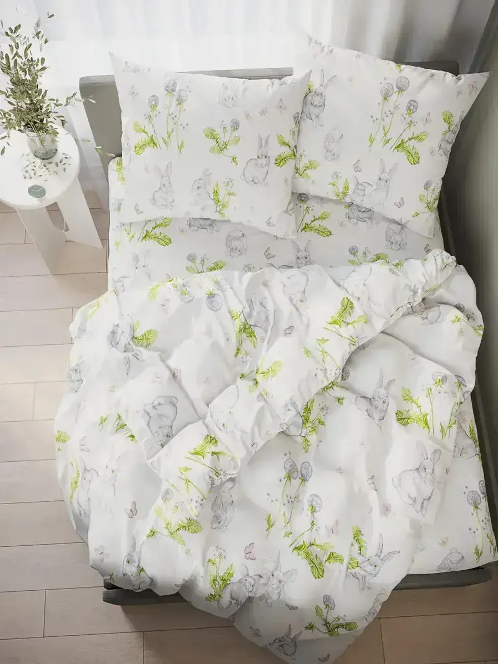 Наволочка комплект 2шт поплин Сказка "Кролики" 40х40 см на молнии