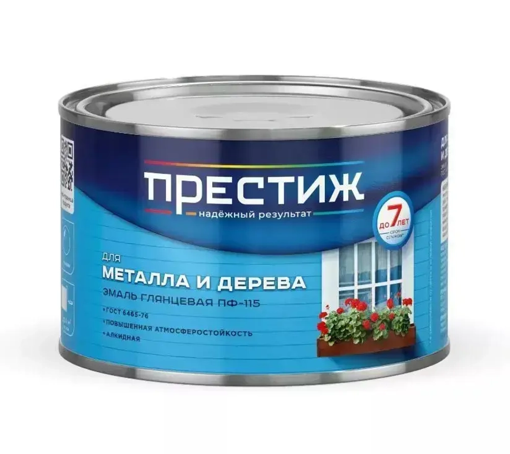 Эмаль для металла и дерева ПРЕСТИЖ ПФ-115, глянцевая, белая, 0,4кг