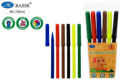 Фломастеры 6цв. "Капибара" цветной корпус (Basir)