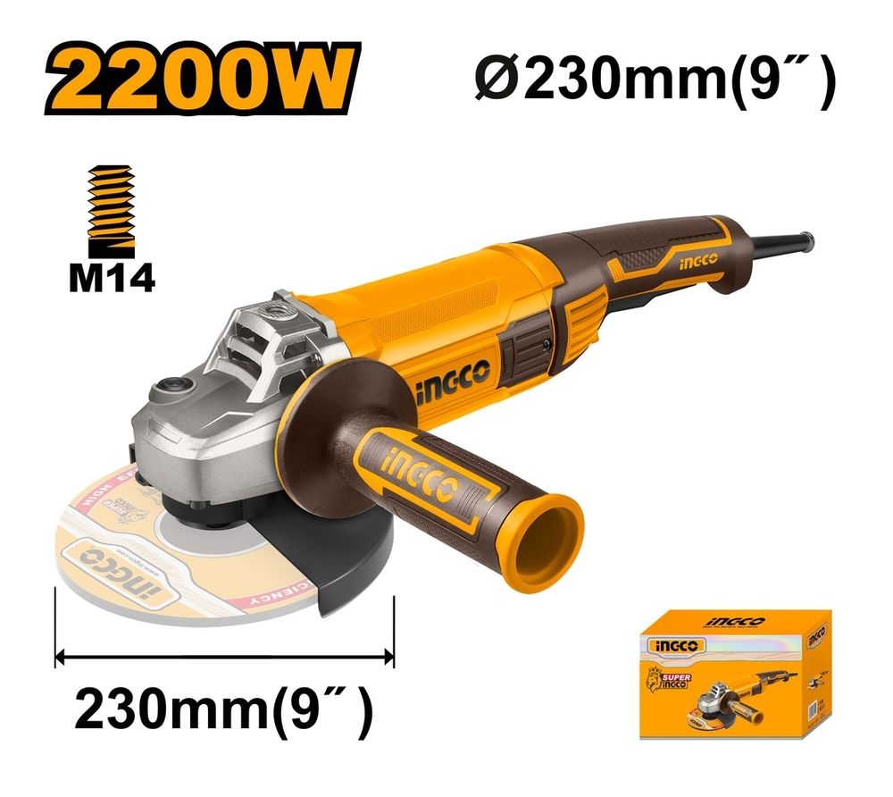 Угловая шлифовальная машина 230мм 2200 Вт INGCO AG220018 INDUSTRIAL
