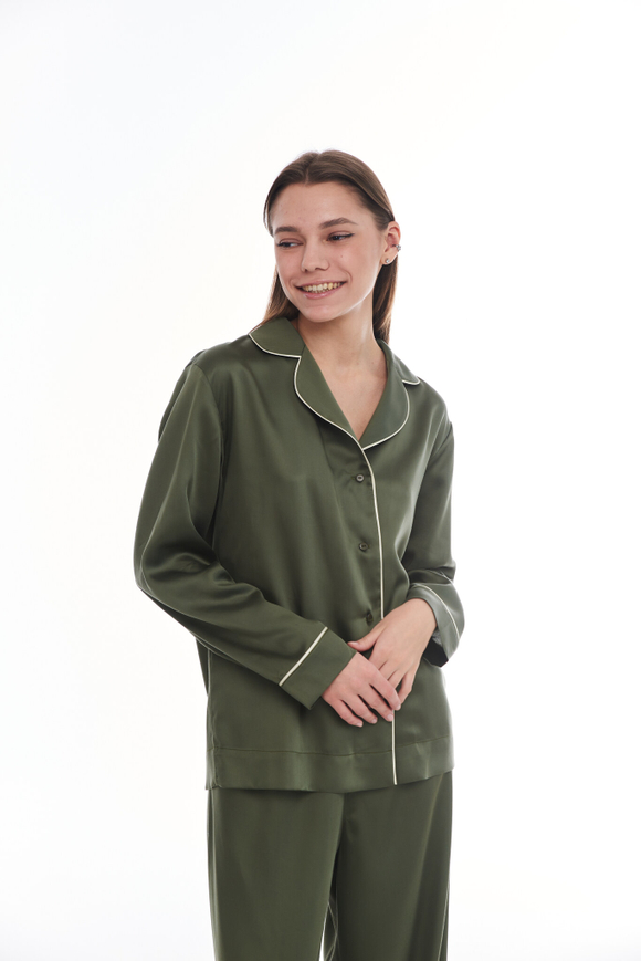 Блуза из тенселя с кантом олива
