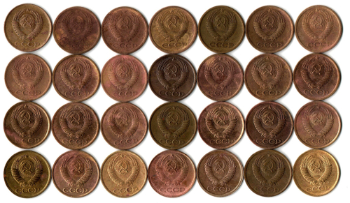 Набор 1 копейка СССР (28 монет без повторов) 1961,65, 67-91 м,л