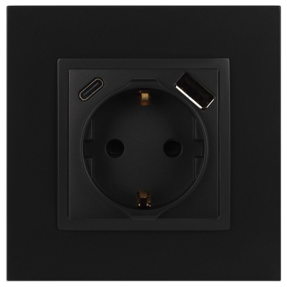 Розетка ЭРА Elegance 14-4108-05 2P+E 16A-250В со шторками с USB type-A+C 5В-3А антрацит | Эра Elegance